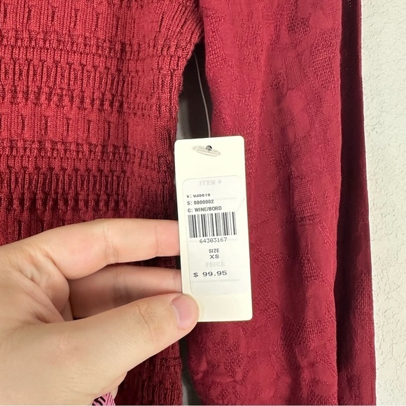 NEW Anthropologie Red Burgundy Long Puff Sleeve Smocked Midi Dress Size XS - Picture 9 of 9